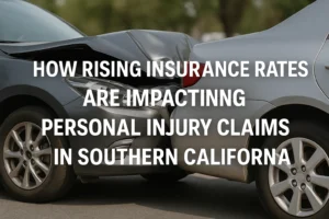 Rear-end car accident involving two vehicles in Southern California, illustrating personal injury claim issues due to rising insurance rates.