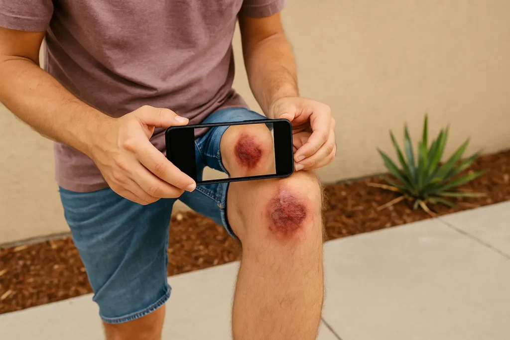Burn injury on knee documented after Airbnb accident in Southern California